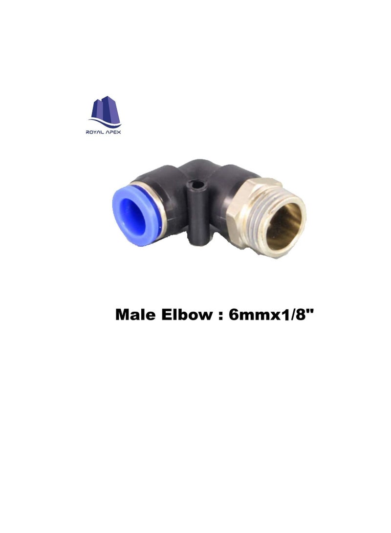 PU Pipe & Fittings Polyurethane | Pneumatic Pipe Push in to Connect Fittings (Male Elbow - Pack of 5, 6mmx1/8