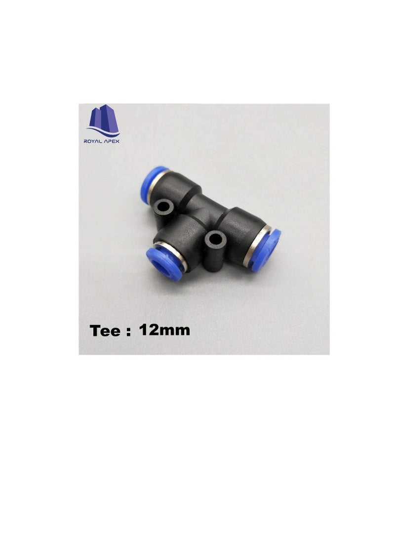 PU Pipe & Fittings Polyurethane | Pneumatic Pipe Push in to Connect Fittings (Tee - Pack of 5, 12mm)