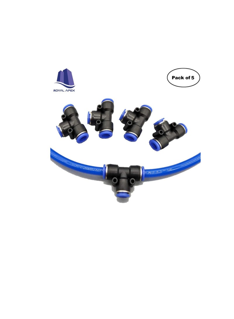 PU Pipe & Fittings Polyurethane | Pneumatic Pipe Push in to Connect Fittings (Tee - Pack of 5, 12mm)
