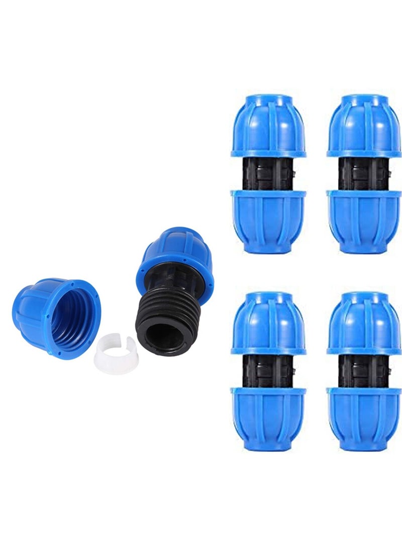 Water Pipe Connector, 5 Pcs PE Plastic 20 mm to 20 mm Straight Pipe Connection Adapter, Quick Connect Hose End Connector Kit for Water Gun and Pipe