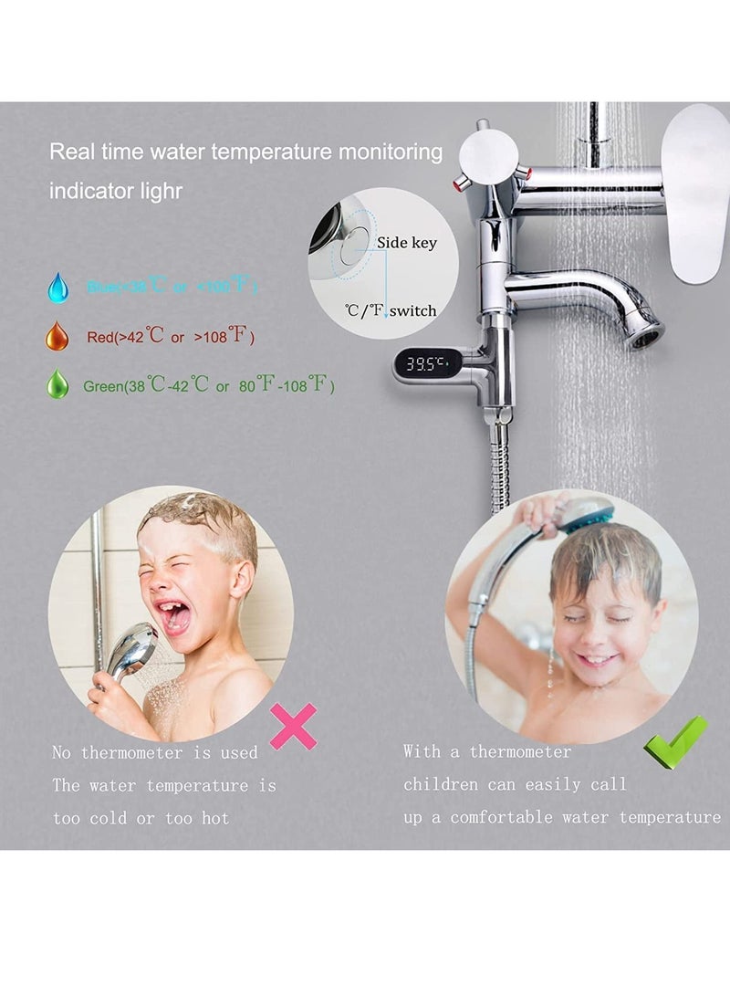 Shower Thermometer Faucet Kit LED Display Instant Read Supports Celsius and Fahrenheit Suitable 360°Rotating Screen for Baby Self-Shower Kids Kitchen