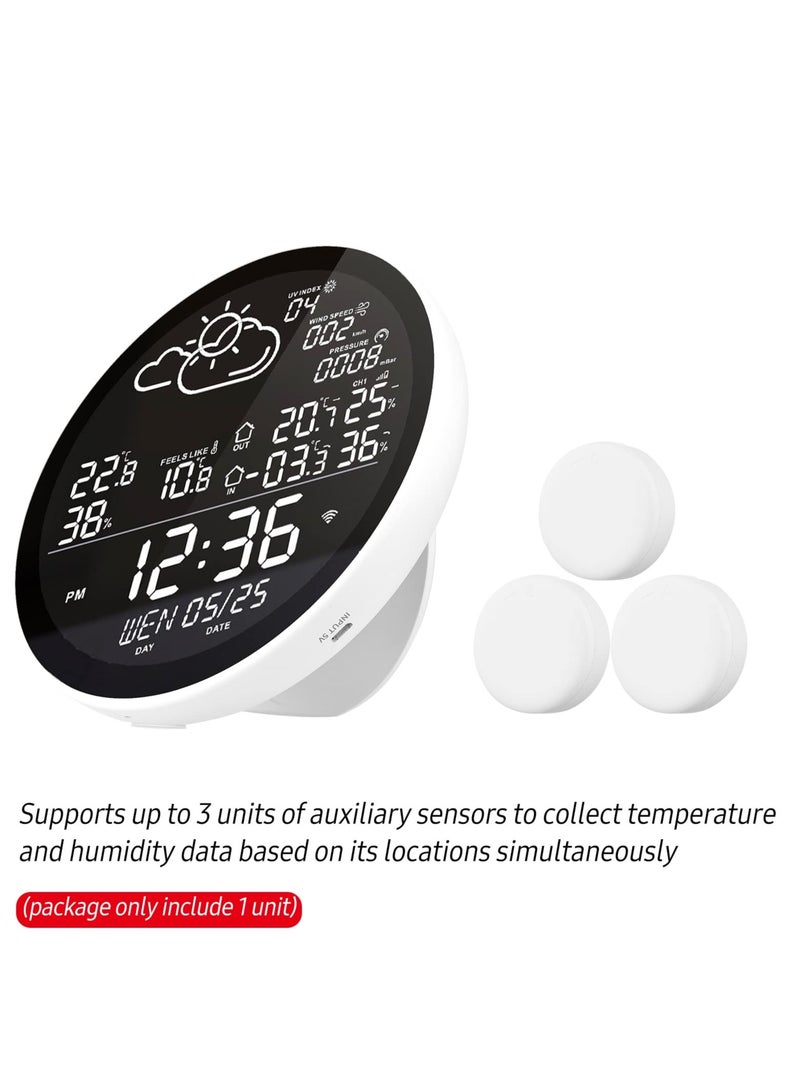 WiFi Smart Weather Station with Clock, Wireless Indoor Outdoor Thermometer Hygrometer Large Color Screen Display, Weather Forecast Clock for Home, Office, Hall, School, Restaurant (with 3 Sensor)