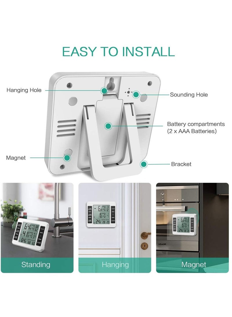 Fridge Thermometer, Digital Freezer Thermometer with Indoor Temperature Monitor and 2 Wireless Sensors, Refrigerator 3 Audible Alarm, Min/Max Record for Home, Restaurants