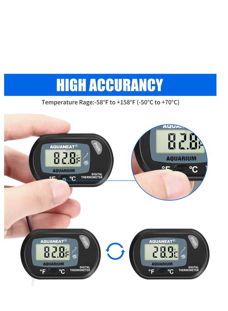 2 Pack Aquarium Thermometer, Fish Tank Thermometer, Digital Thermometer, Reptile Thermometer, Terrarium Water Temperature Test, with Large LCD Display
