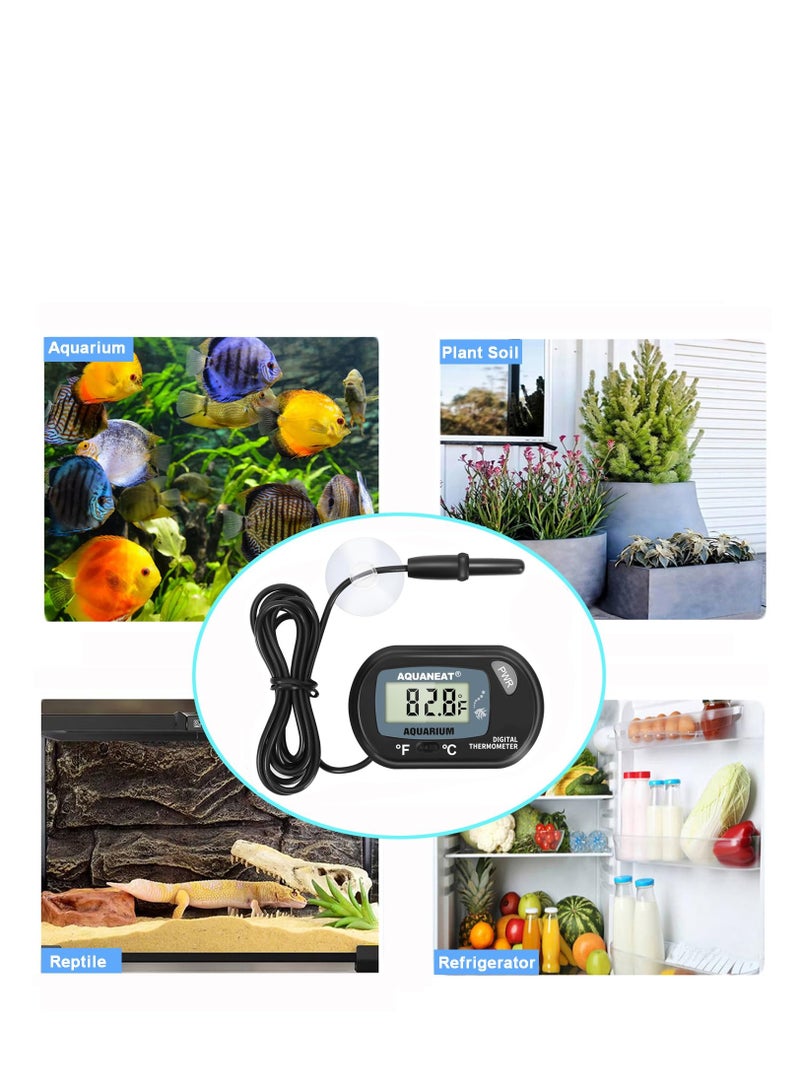 2 Pack Aquarium Thermometer, Fish Tank Thermometer, Digital Thermometer, Reptile Thermometer, Terrarium Water Temperature Test, with Large LCD Display