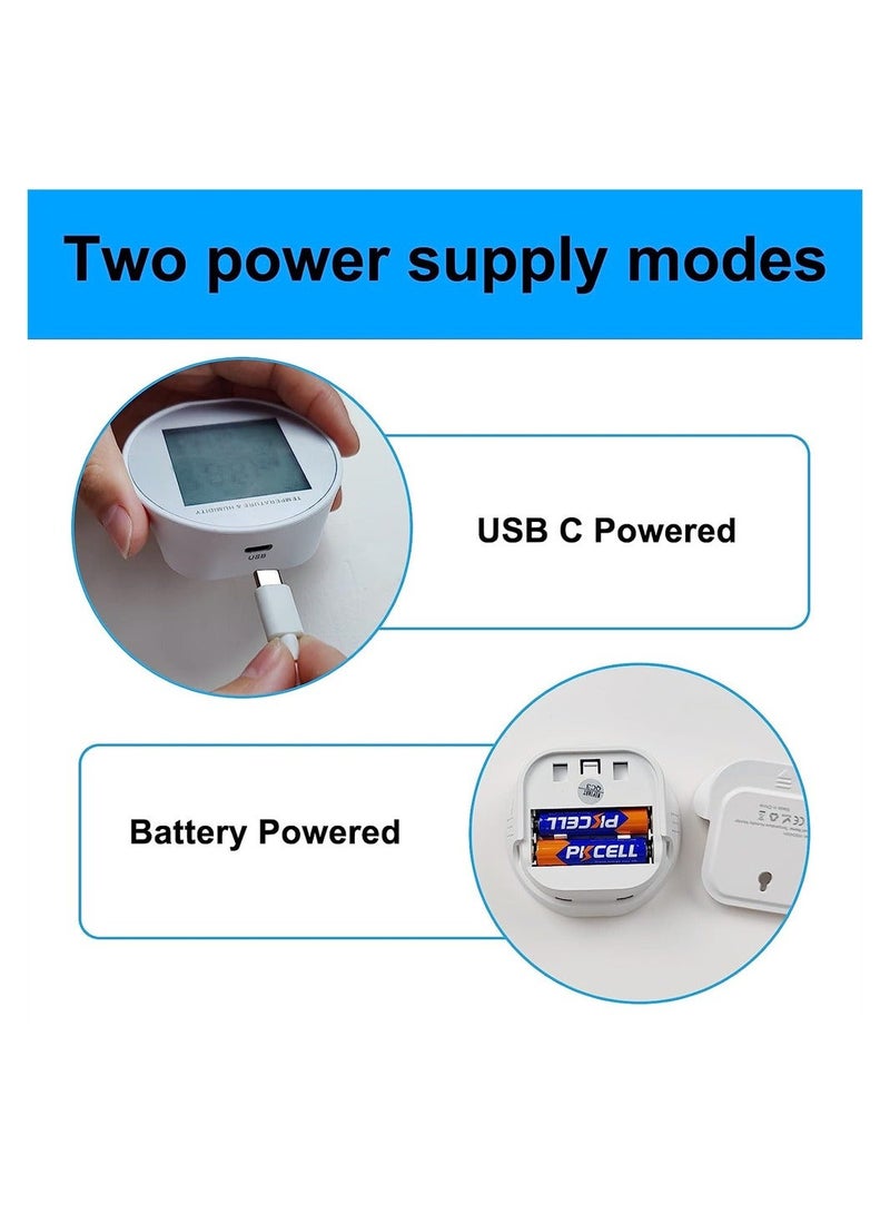 Smart WiFi Thermometer Hygrometer Sensor, with App Control, Large LCD Display, Notification Alerts, for Home Room Pet Garage Digital Compatible Automation