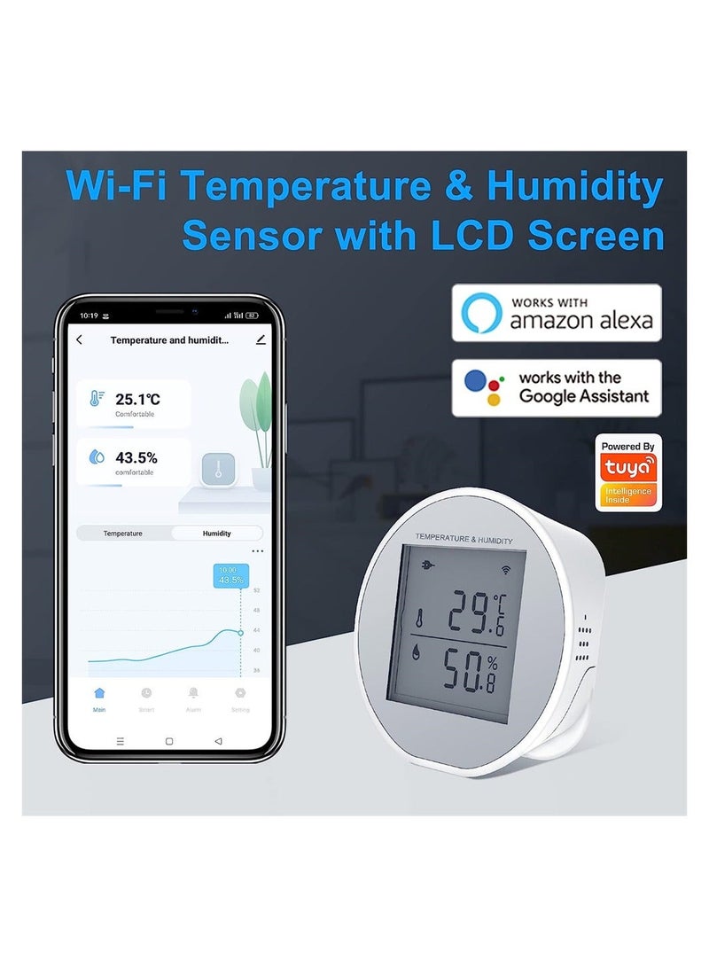 Smart WiFi Thermometer Hygrometer Sensor, with App Control, Large LCD Display, Notification Alerts, for Home Room Pet Garage Digital Compatible Automation