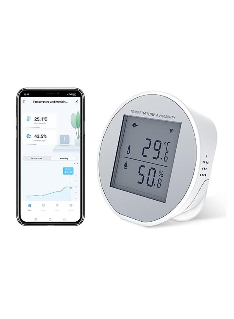 Smart WiFi Thermometer Hygrometer Sensor, with App Control, Large LCD Display, Notification Alerts, for Home Room Pet Garage Digital Compatible Automation