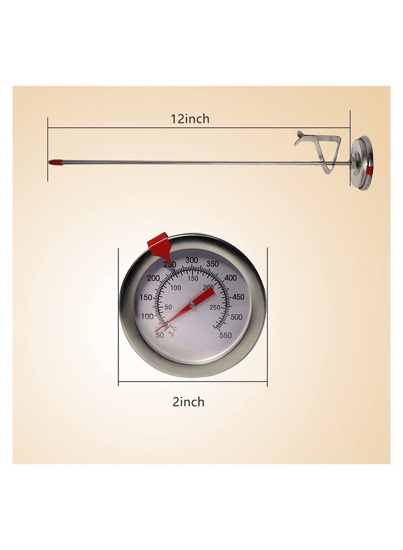 Deep Fry Thermometer with Instant Read Dial 12 Inch Stainless Steel Stem Best for Turkey BBQ Tall Pots Beef Lamb Meat Food Cooking