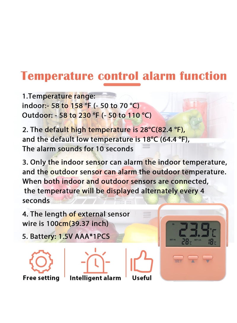 Freezer Alarm Thermometer, LED Display Digital High and Low Temperature Alarm, Refrigerator Thermometer For Fridge Alert When Temperatures Drop