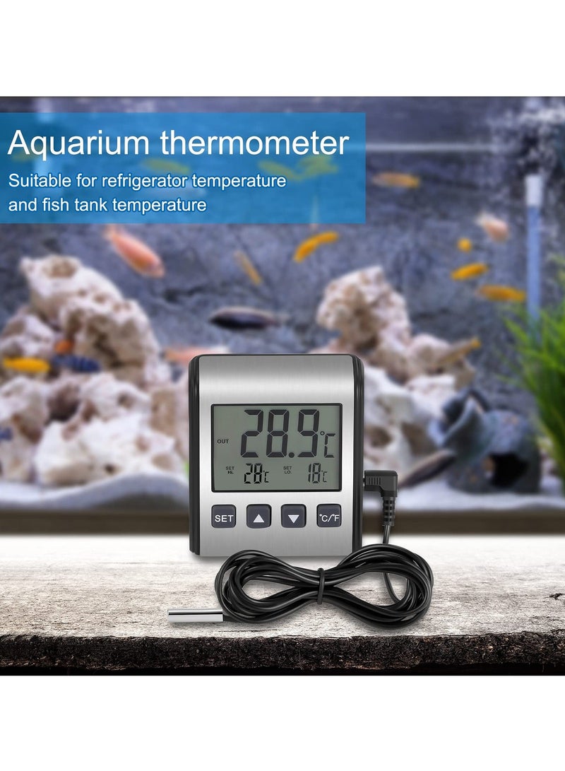 2 PCS Digital Refrigerator Thermometer - Freezer Thermometer with Stainless Panel, High and Low Temperature Alarm, LCD Display, Sensor Magnet Probe for Fridge, Kitchen, Indoor and Outdoor Use