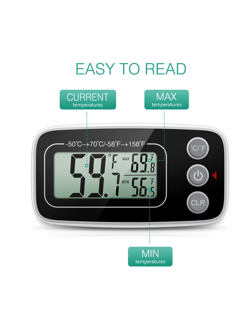 Fridge Thermometer, Digital Refrigerator Freezer Thermometer with Clear LCD Display, Max/Min Function, 3 Mounting Options for Kitchen, Home, Restaurants