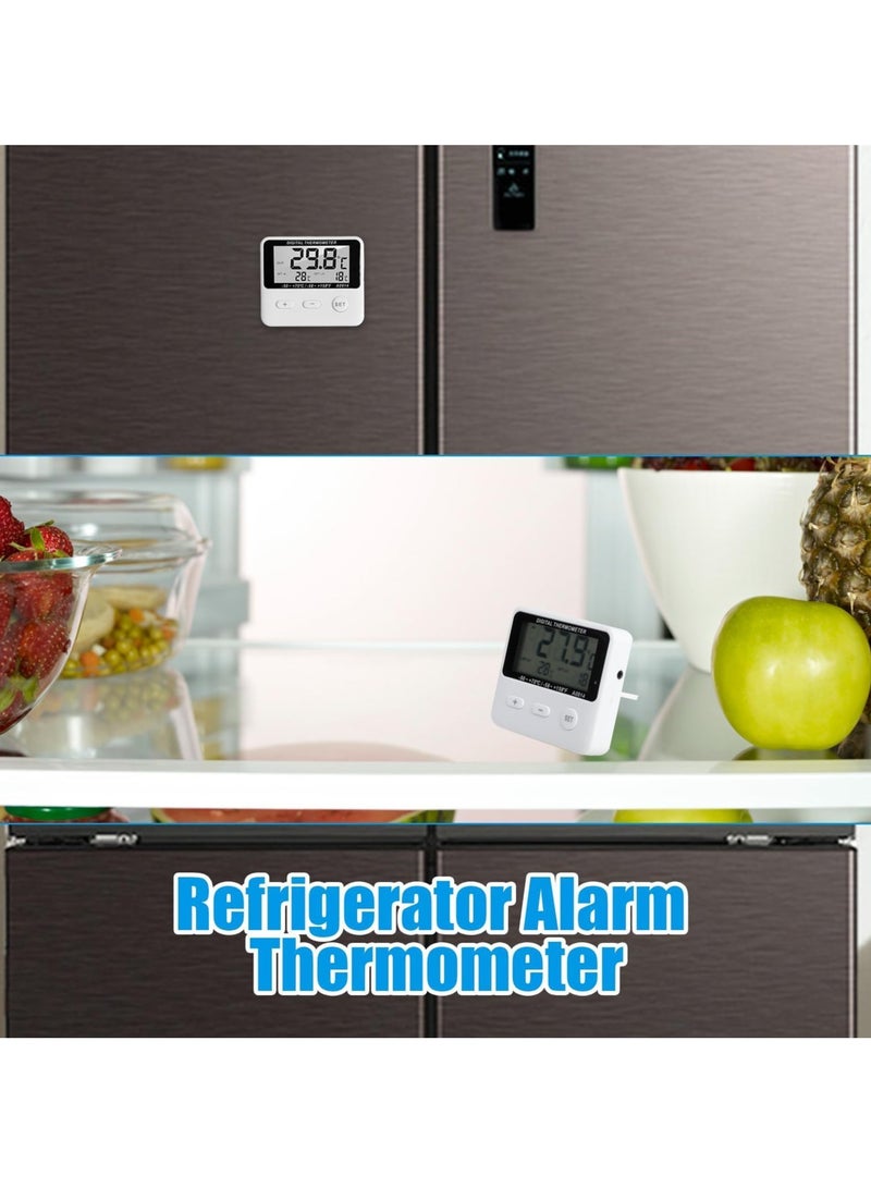 Digital Freezer Thermometer with External Sensor, LCD Display, High/Low Temperature Alarm, ℃/℉ Switchable, Magnetic Refrigerator Thermometer for Home