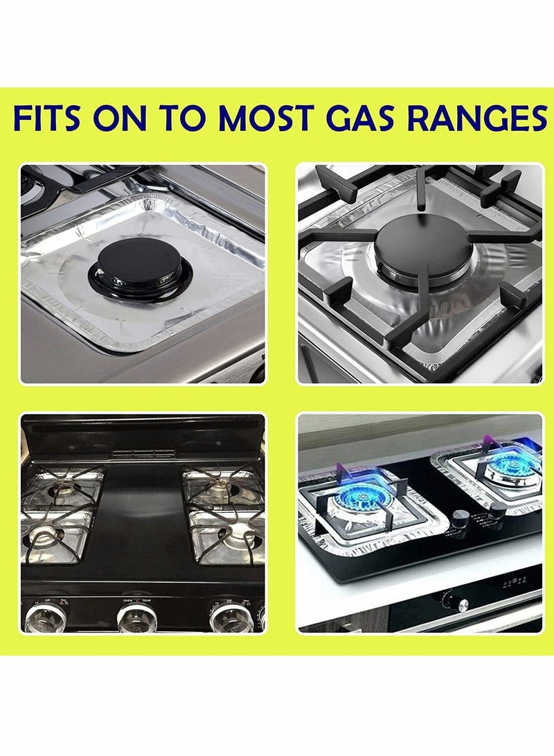 Stove Burner Covers, 100 Pack Aluminum Foil Square Gas Liners, Disposable Resistant Keep Clean, Liners to Catch Oil, Grease, and Food Spills, Easy Clean (8.5