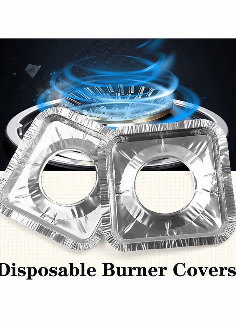 Stove Burner Covers, 100 Pack Aluminum Foil Square Gas Burner Liners, Disposable Resistant Stove Foil Covers, Keep Stove Clean, Foil Liners to Catch Oil, Grease, and Food Spills, Easy Clean (8.5