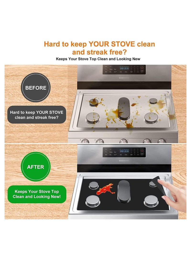 Stove Burner Covers for Samsung Gas Range Non-Stick Reusable Gas Stove Liners Easy to Clean Washable Stove Top Heat Resistant Pad Double Thickness Stovetop Protector (0.4 mm Thick Black)