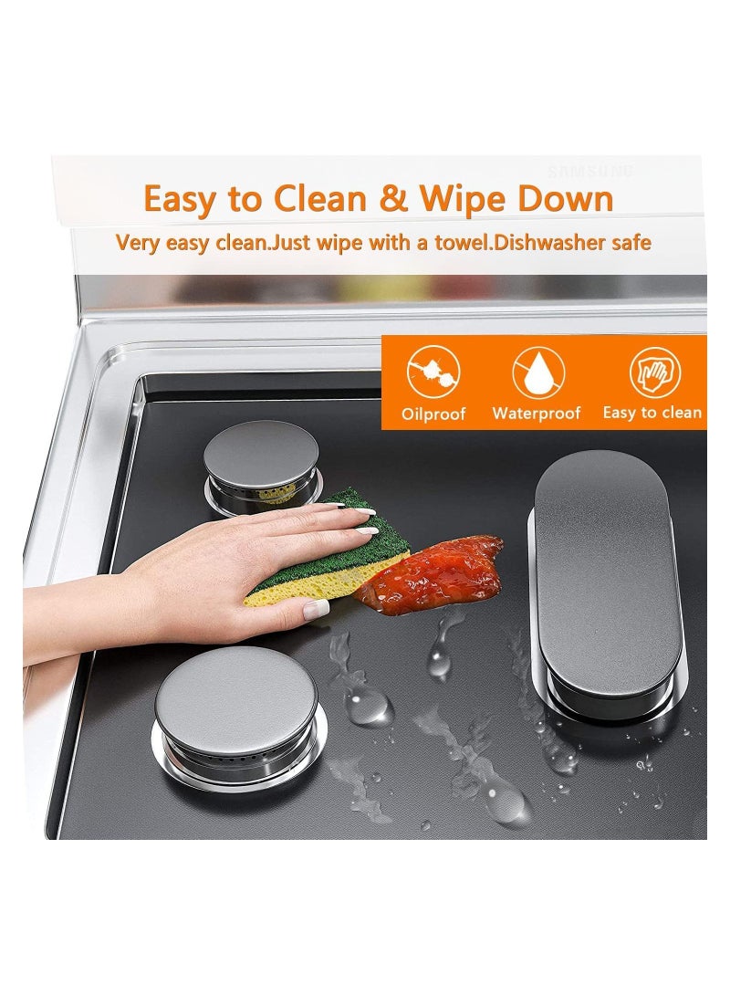 Stove Burner Covers for Samsung Gas Range Non-Stick Reusable Gas Stove Liners Easy to Clean Washable Stove Top Heat Resistant Pad Double Thickness Stovetop Protector (0.4 mm Thick Black)
