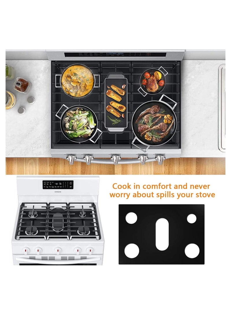 Stove Burner Covers for Samsung Gas Range Non-Stick Reusable Gas Stove Liners Easy to Clean Washable Stove Top Heat Resistant Pad Double Thickness Stovetop Protector (0.4 mm Thick Black)