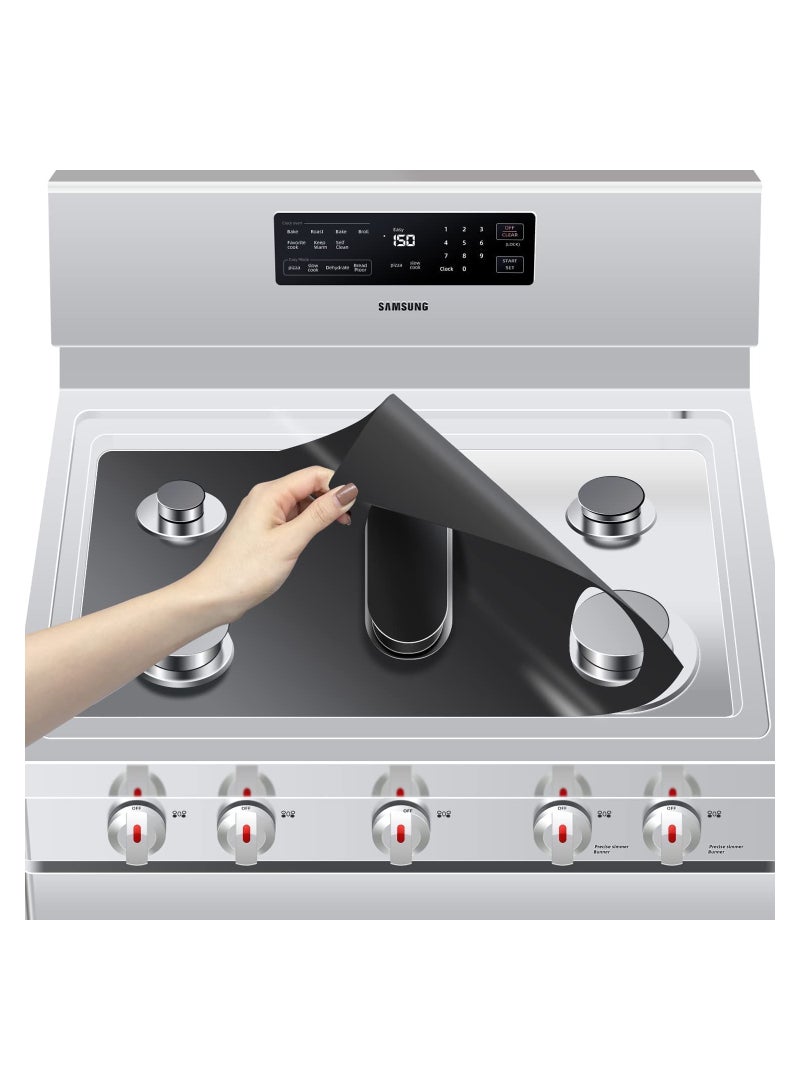 Stove Burner Covers for Samsung Gas Range Non-Stick Reusable Gas Stove Liners Easy to Clean Washable Stove Top Heat Resistant Pad Double Thickness Stovetop Protector (0.4 mm Thick Black)