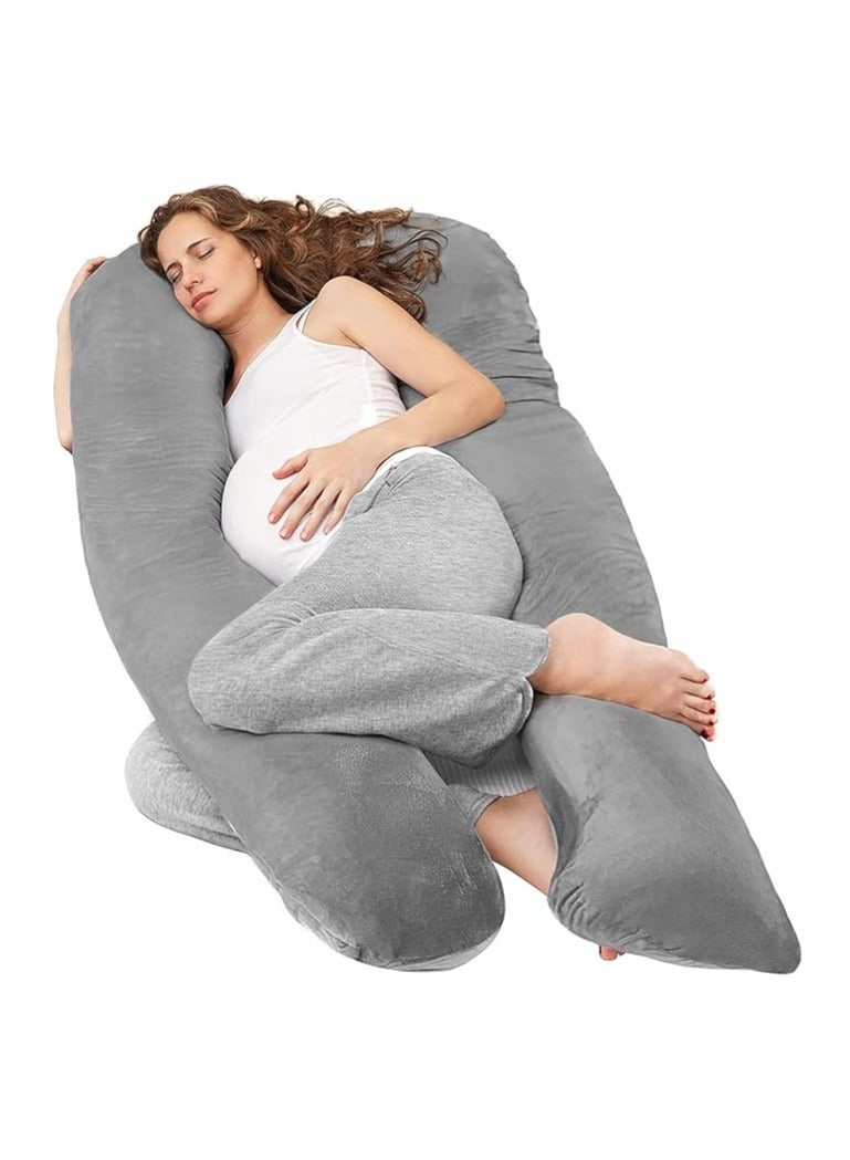 PLUSH Full Body U-Shape Pregnancy Pillow for Maternity Support and Comfort with Removable 100% Cotton Cover