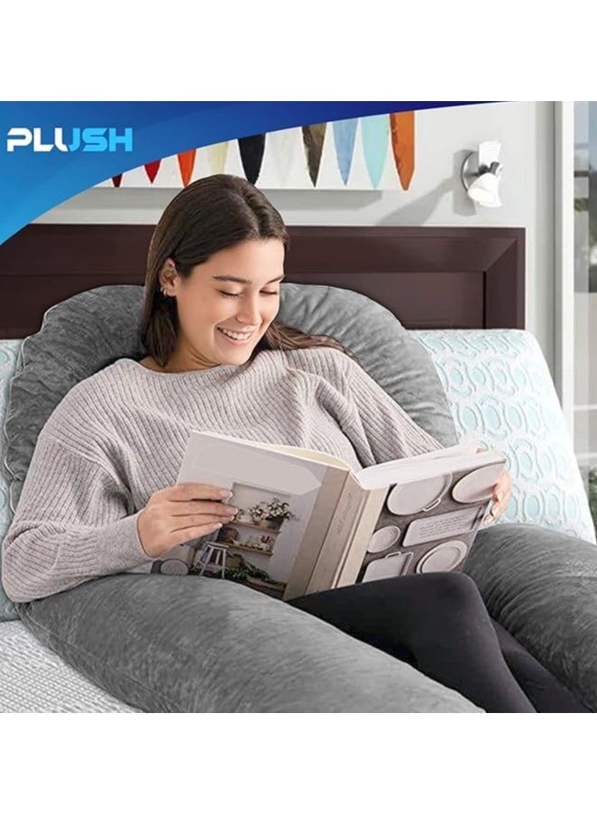 PLUSH Full Body U-Shape Pregnancy Pillow for Maternity Support and Comfort with Removable 100% Cotton Cover