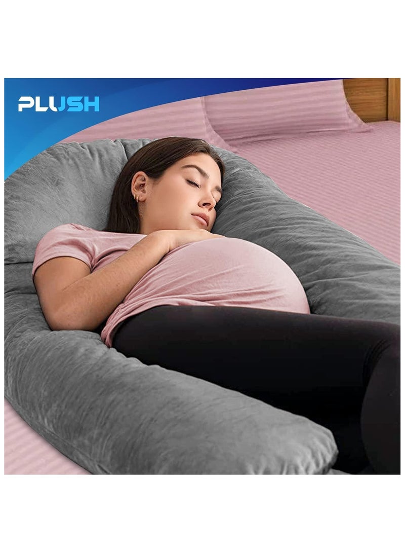 PLUSH Full Body U-Shape Pregnancy Pillow for Maternity Support and Comfort with Removable 100% Cotton Cover