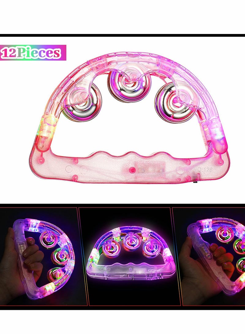Light Up Tambourine, LED Tambourine Musical Flashing Tambourine Handheld Percussion Instrument, Ring Metal Jingles Percussion Musical Educational Hand Instrument, Party Kids Games (4 PCS)