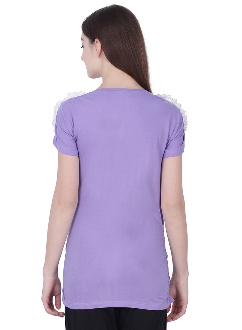 Polo Maternity Top With Lace Purple