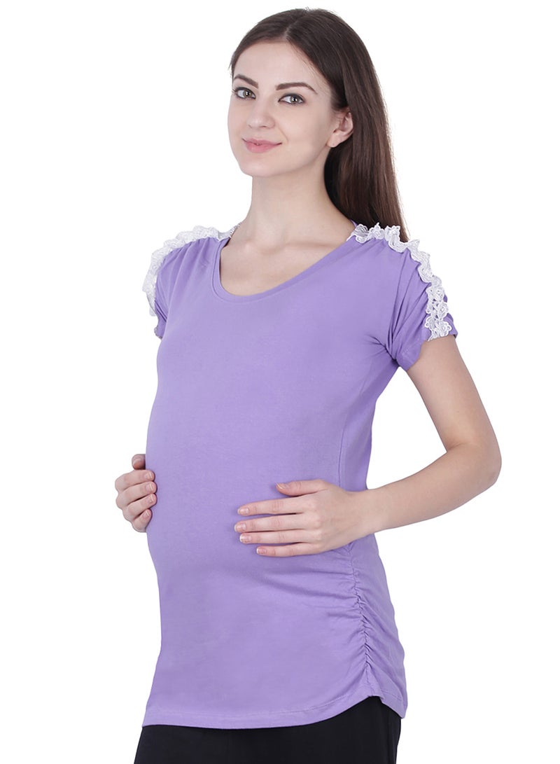 Polo Maternity Top With Lace Purple