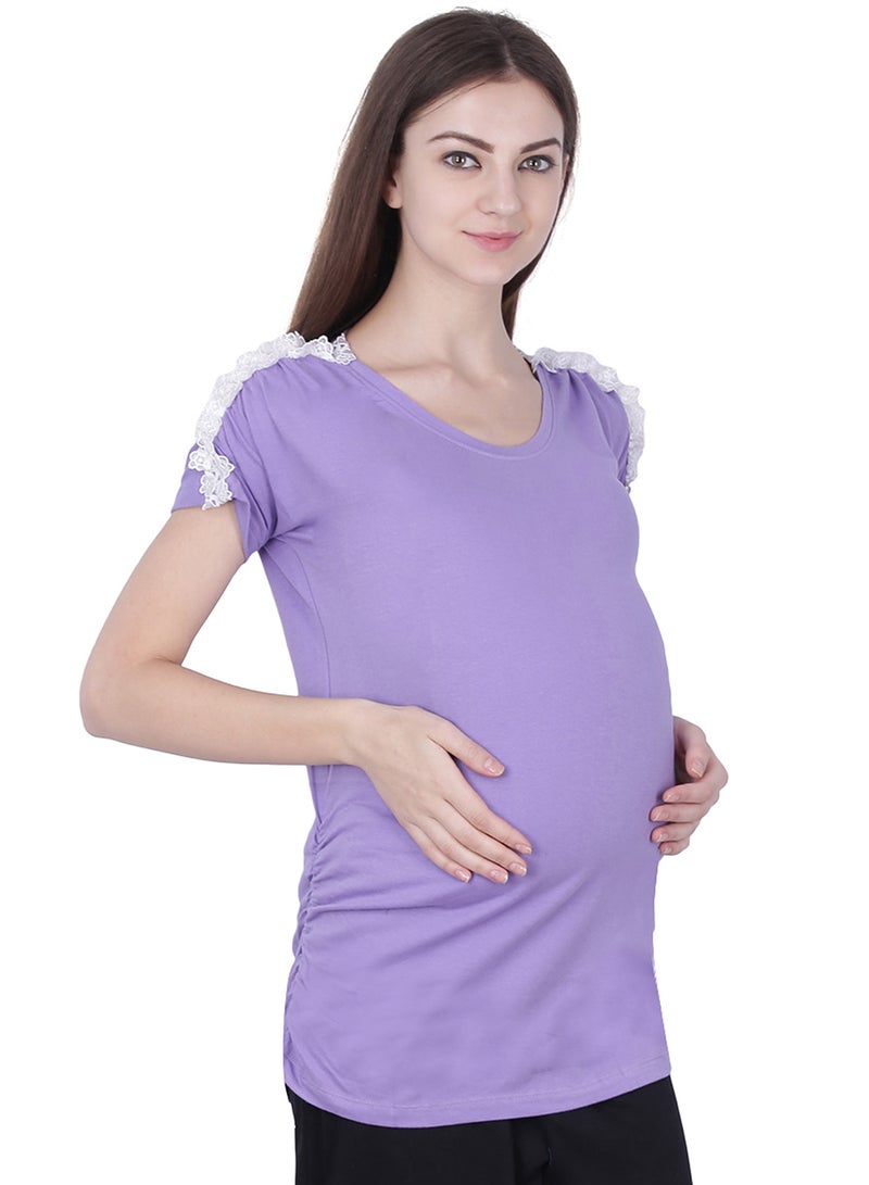 Polo Maternity Top With Lace Purple