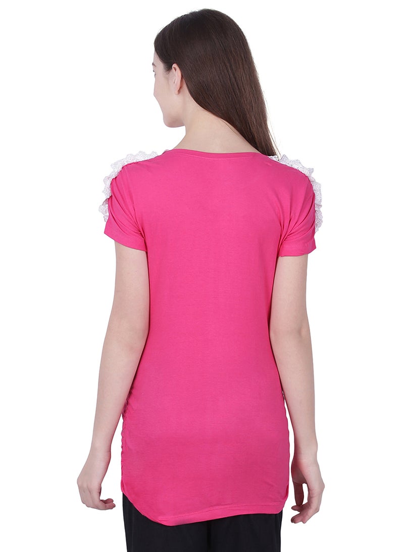 Polo Maternity Top With Lace Pink