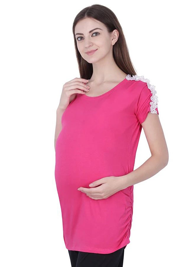 Polo Maternity Top With Lace Pink