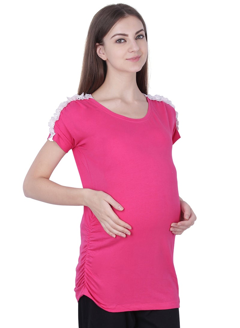 Polo Maternity Top With Lace Pink