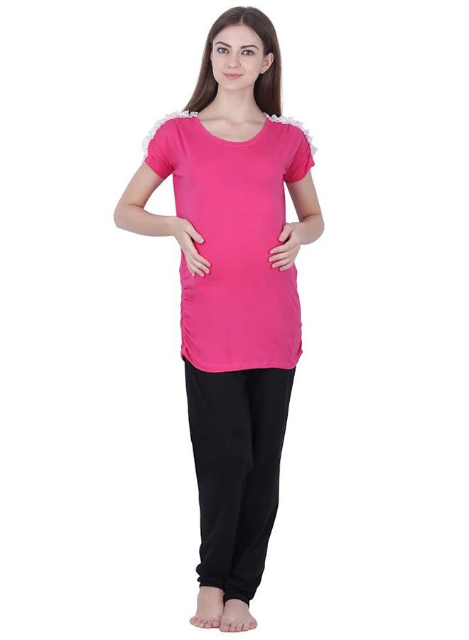 Polo Maternity Top With Lace Pink