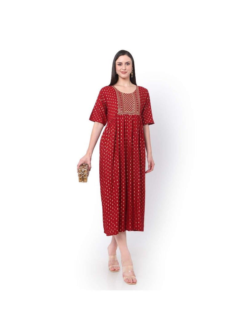 SHORT RED DRESS WITH GOLD PRINT AND EMBROIDRED ARABIC JALABIYA DRESS