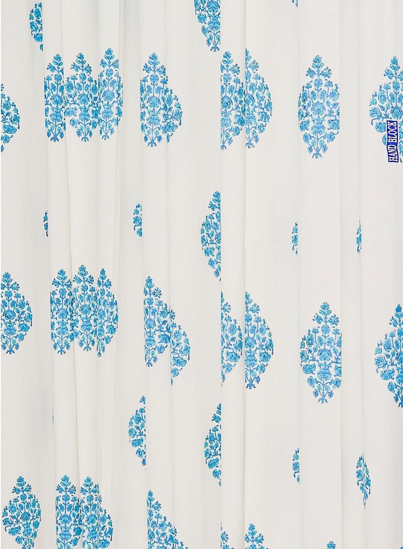 Blue Paisley Hand Block Printed 100 Percent Premium Organic Cotton Curtains 274 X 152 Cm