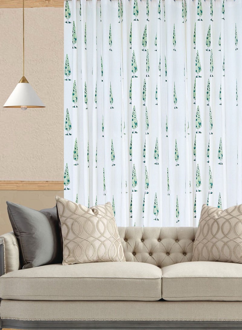 Cyprus Green Hand Block Printed 100 Percent Premium Organic Cotton Curtains 274 X 152 Cm