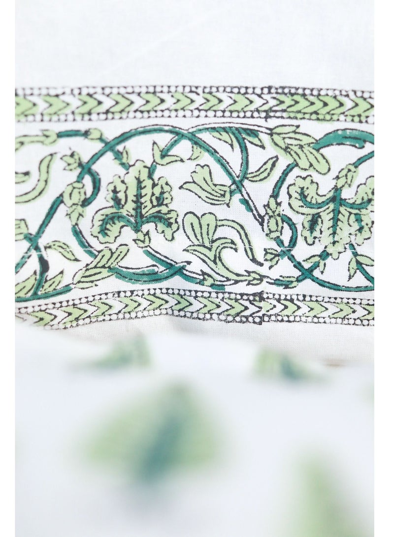 Cyprus Green Hand Block Printed 100 Percent Premium Organic Cotton Curtains 274 X 152 Cm