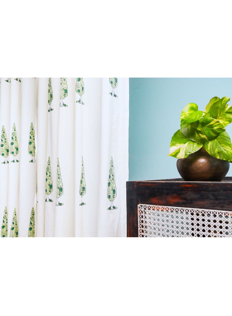 Cyprus Green Hand Block Printed 100 Percent Premium Organic Cotton Curtains 274 X 152 Cm
