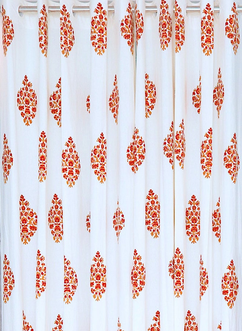 Paisley Pattern Hand Block Printed Multicoloured 100 Percent Premium Cotton Curtains 274 X 152 Cm