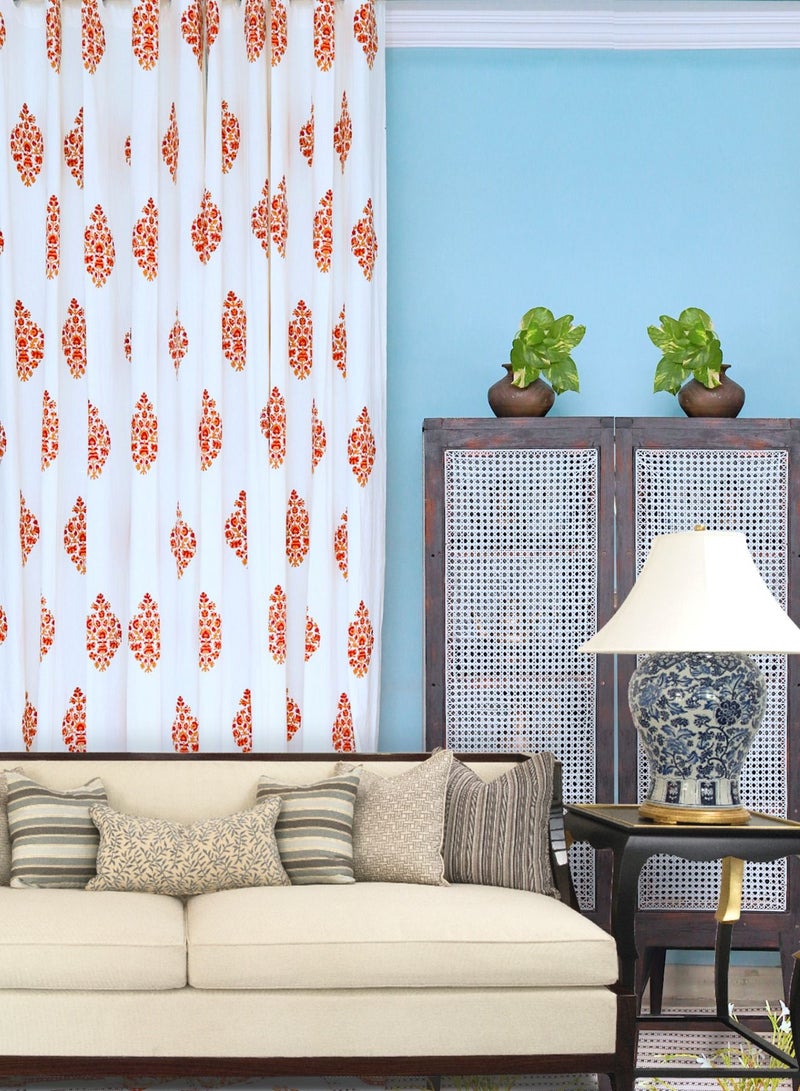 Paisley Pattern Hand Block Printed Multicoloured 100 Percent Premium Cotton Curtains 274 X 152 Cm