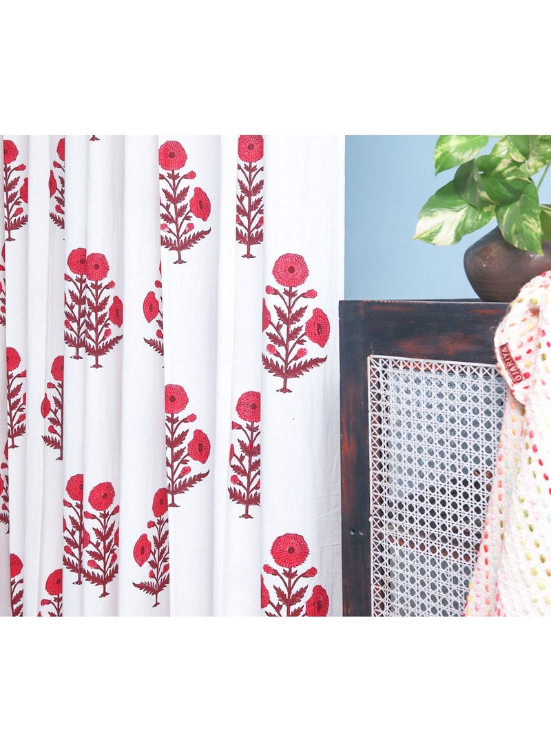 Pretty Pink 100 Percent Premium Cotton Hand Block Printed Curtains 274 X 152 Cm