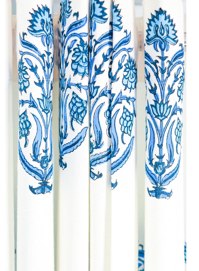King Buta Blue Hand Block Printed 100 Percent Premium Organic Cotton Curtains 274 X 152 Cm