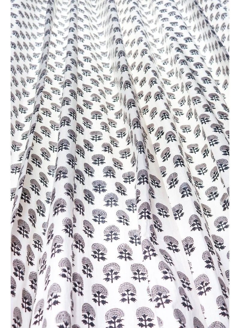 Grey And White Hand Block Printed 100 Percent Premium Organic Cotton Curtain 274 X 152 Cm