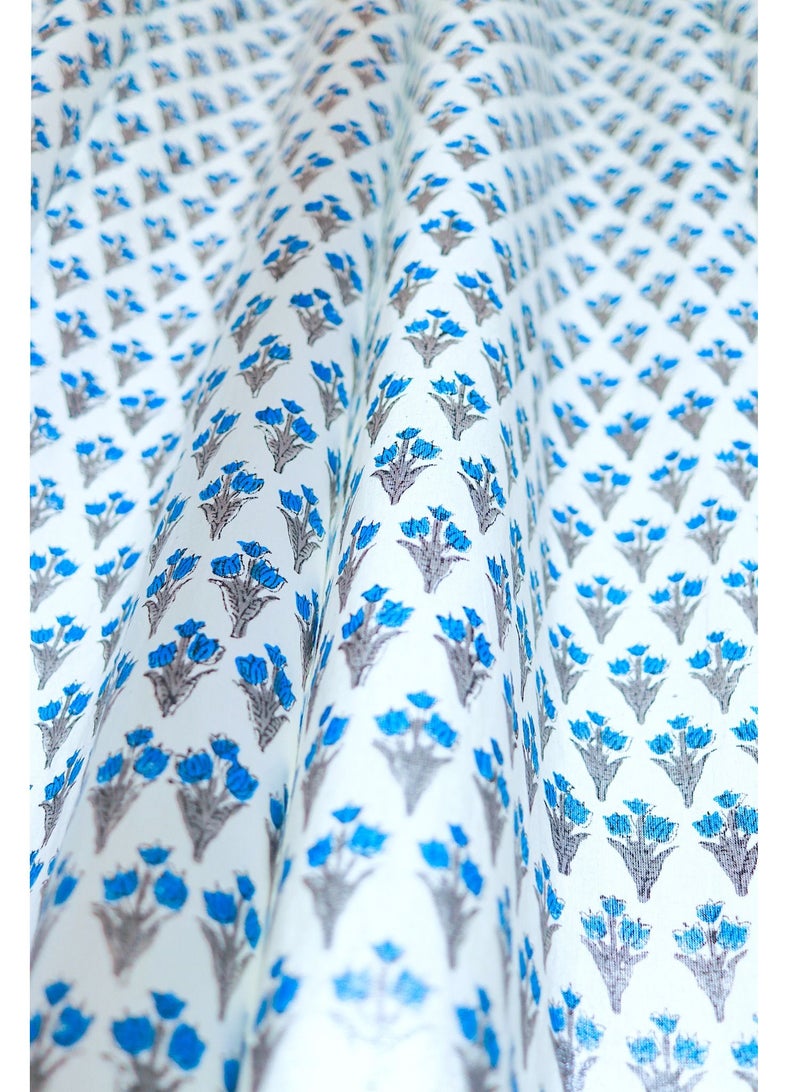 Blue Bellflower 100 Percent Premium Organic Cotton Hand Block Printed Curtains 274 X 152 Cm