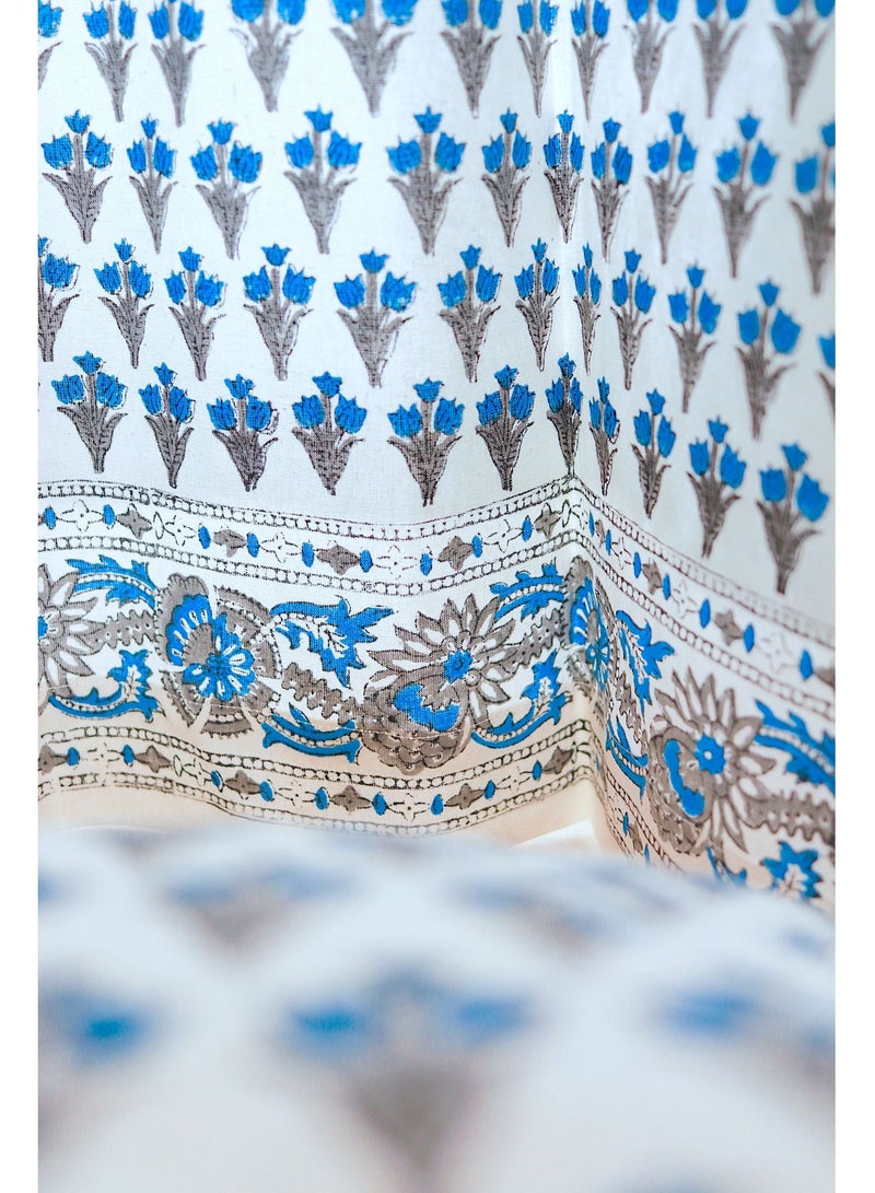 Blue Bellflower 100 Percent Premium Organic Cotton Hand Block Printed Curtains 274 X 152 Cm