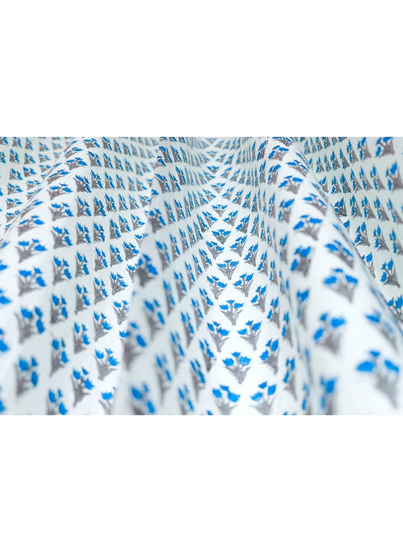 Blue Bellflower 100 Percent Premium Organic Cotton Hand Block Printed Curtains 274 X 152 Cm