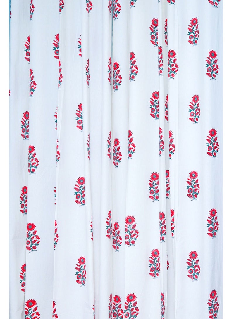 Rosy Red Hand Block Printed Premium Organic Cotton Curtains 274 X 152 Cm