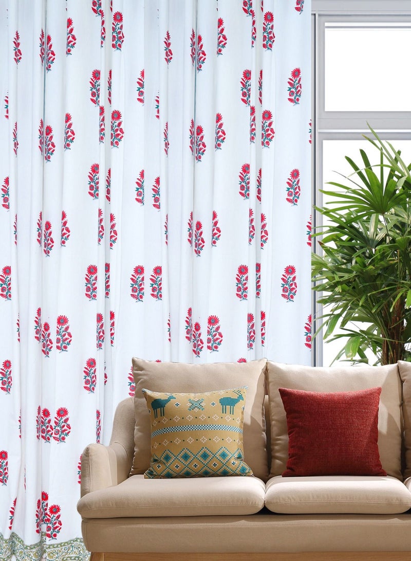 Rosy Red Hand Block Printed Premium Organic Cotton Curtains 274 X 152 Cm