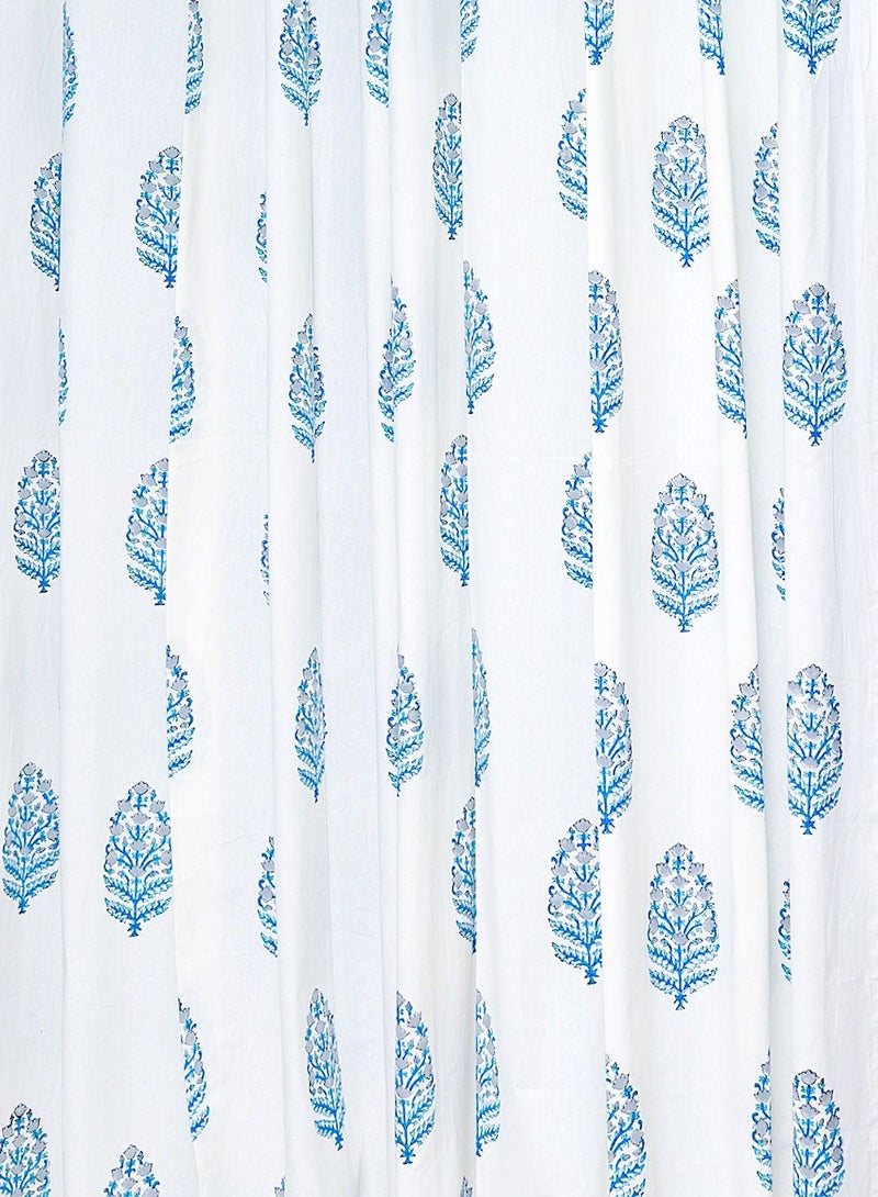 Blue Ikat Hand Block Printed Premium Cotton Curtains 274 x 152 cms